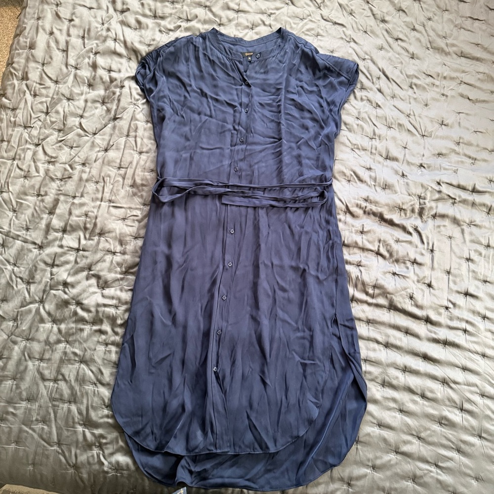 Quince Washable Stretch Silk Navy Midi Dress